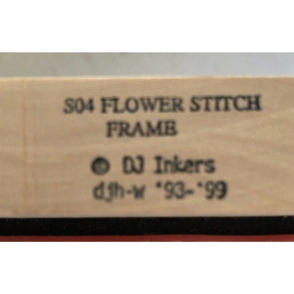 S03 Flower Stitch Frame Wood Mounted Rubber Stamp by DJ Inkers 5" x 6.25" - Picture 3 of 5